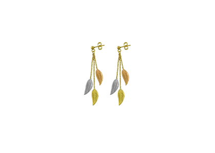 Three Tone Plated Leaf Dangler Earrings